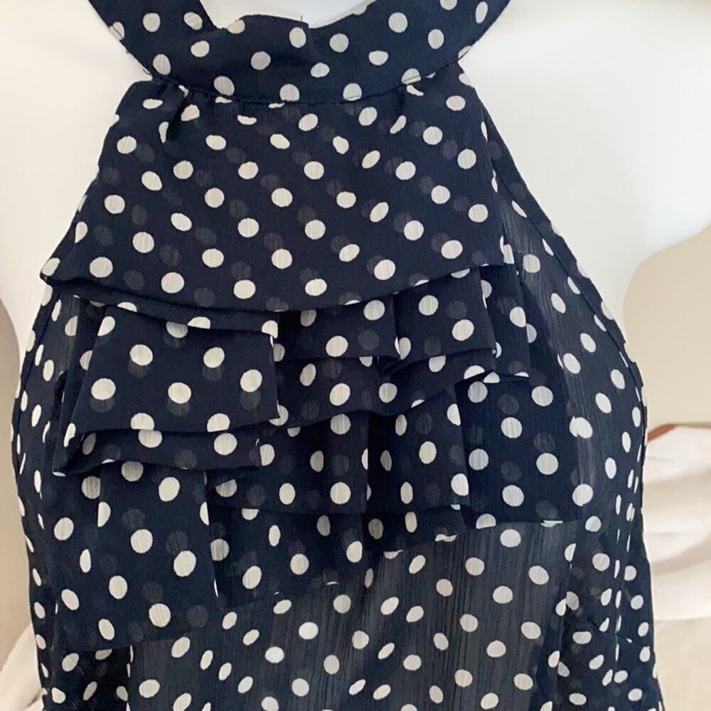 Twentyone Blue w/white dots High Neck Ruffle Top S - Picture 7 of 11